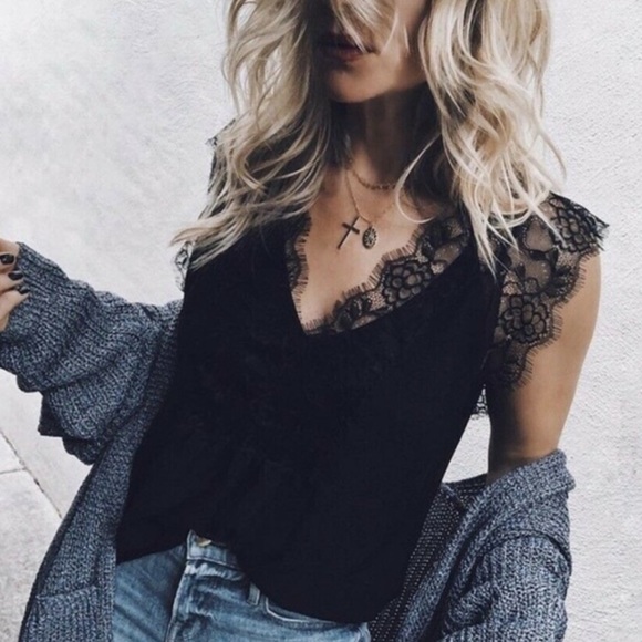 Tops - Beautiful black lace chiffon top Tops - Beautiful black lace chiffon top